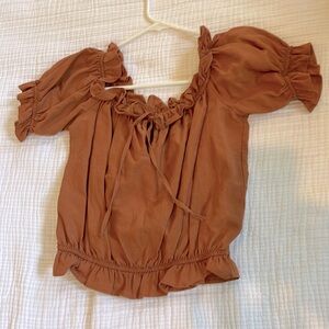 H&M Peasant Linen Blend Ruffled Crop Top in UT Burnt Orange Size 4